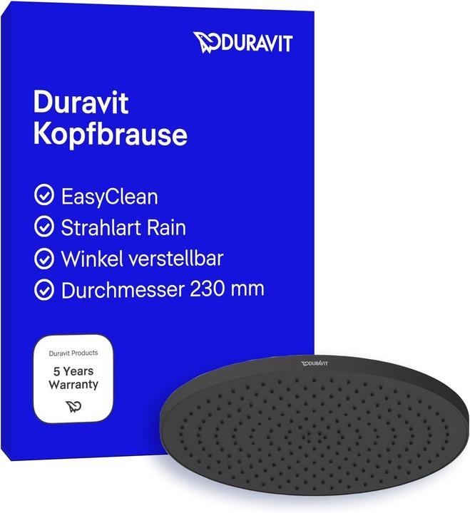 Actual product image Duravit Kopfbrause 1 jet, 230, MinusFlow schwarz matt schwarz matt (1 Beam type, 9 l/min)