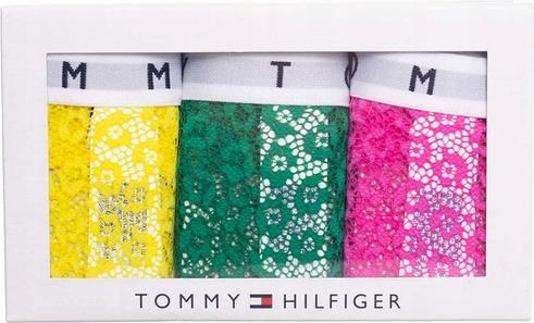 Actual product image Tommy Hilfiger Ladies 3P Full Lace Bikini Style Underwear, Solar Yellow/Green Mal/Pink Amour, S (S)