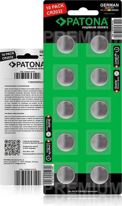 Patona Batteries Replacement Lithium 3V CR2032 10Pack (10 Stk., CR2032, 240 mAh)