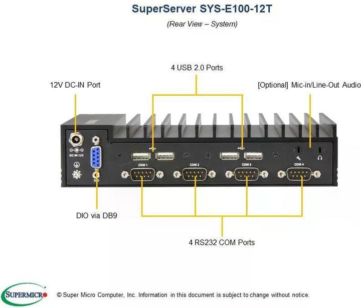 Actual product image Supermicro Barebone IoT SuperServer E100-12T-L