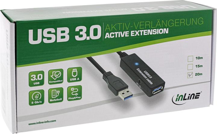 Produktbild InLine USB 3.0 Aktiv Verlängerung Stecker A an Buchse A 15m (15 m, USB 3.0)