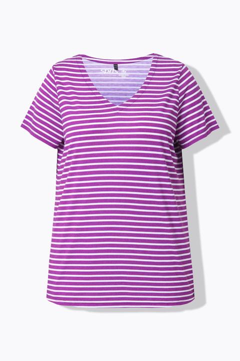 Actual product image Ulla Popken Striped Antibacterial Short Sleeve Tee (58)