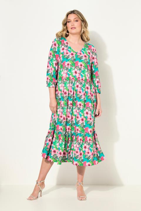 Produktbild Miamoda Midikleid, A-Linie, Blütenmuster, Zierband, 3/4-Ärmel (54)