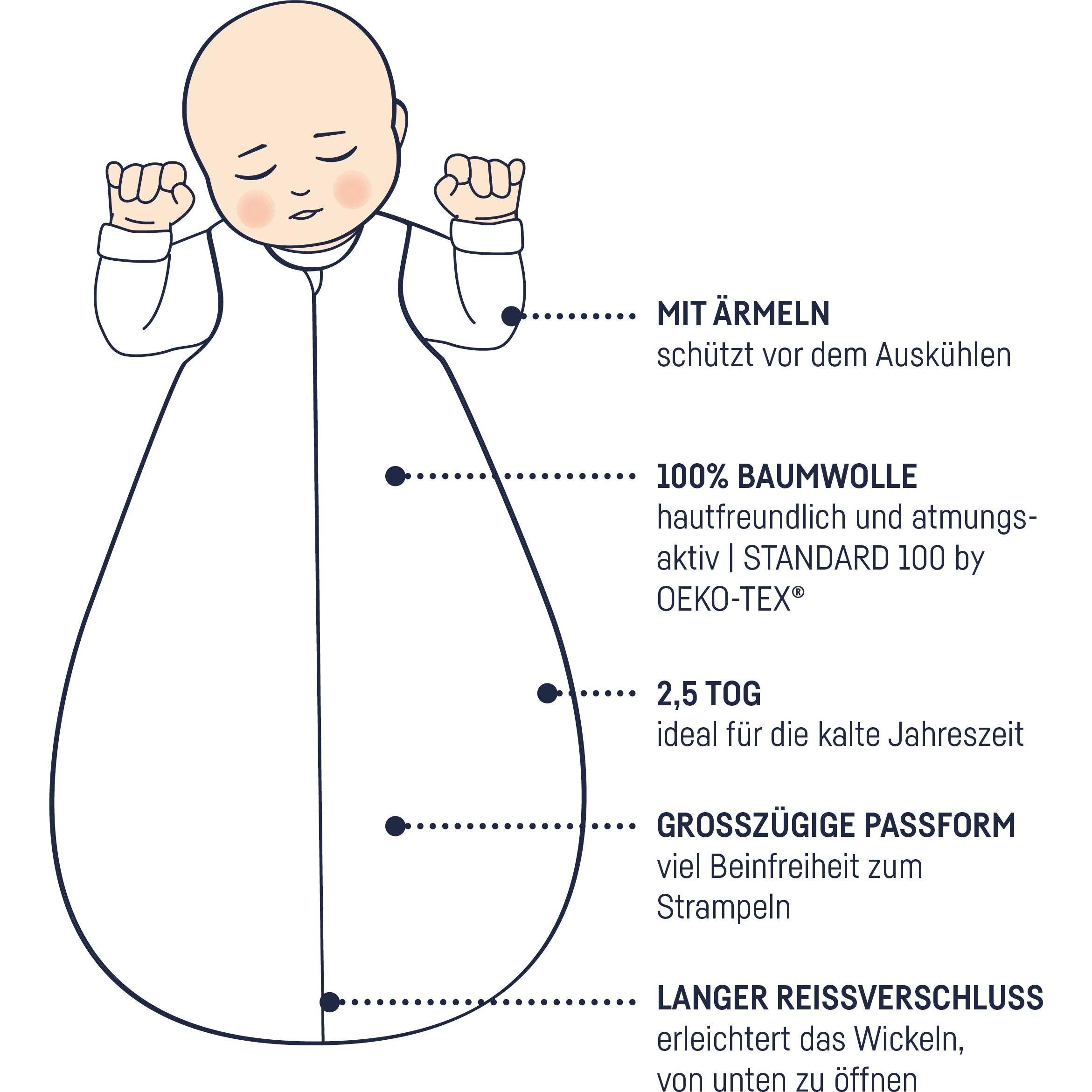 Julius Zöllner, Babyschlafsack, Jersey Winterschlafsack, Savanne Grau (62 cm)