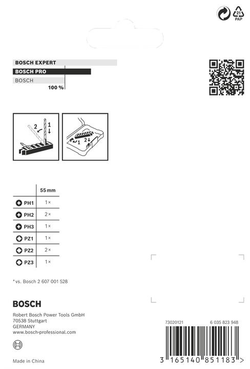 Actual product image Bosch Professional Zubehör PRO Impact mixed set, PH1, PH2(x2), PH3, PZ1, PZ2(x2), PZ3, 55 mm, 8 pcs. (Cross Pozidriv PZ, Allen screw)