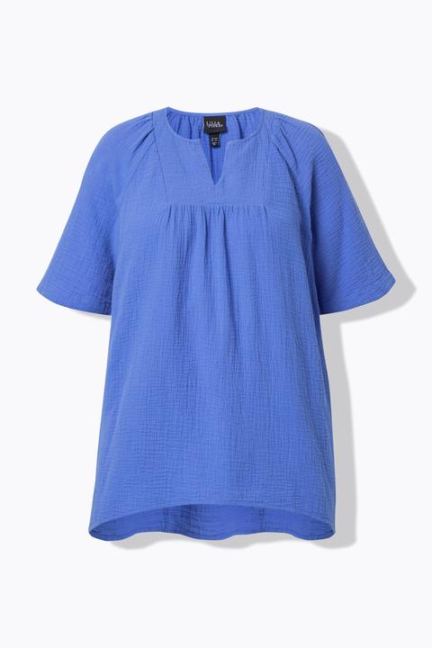 Actual product image Ulla Popken Short Sleeve Split Neck Muslin Blouse (46)