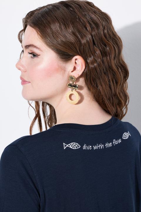Immagine prodotto Ulla Popken T-shirt in cotone biologico con ricami, scollo a girocollo e mezze maniche (54)