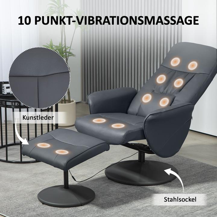 Image du produit Homcom Relaxsessel mit Fusshocker Kunstleder, Stahl Dunkelgrau
