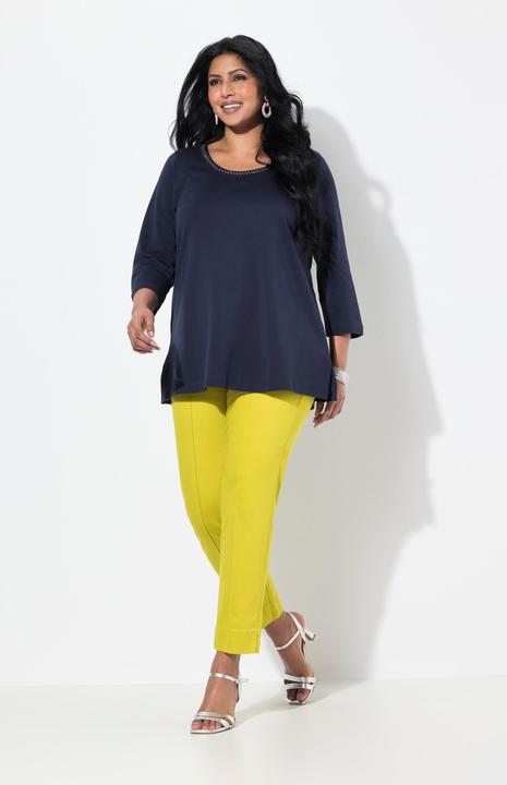 Image du produit Ulla Popken Pantalon avec passepoil et taille élastique. Coupe ajustée avec fente sur le bas de jambe. (50)