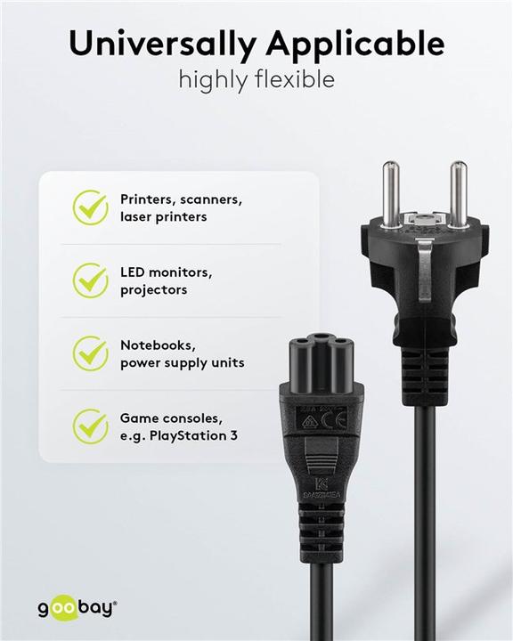 Produktbild Goobay Netzanschlusskabel Schutzkontakt, 1 m, Schwarz (1 m)