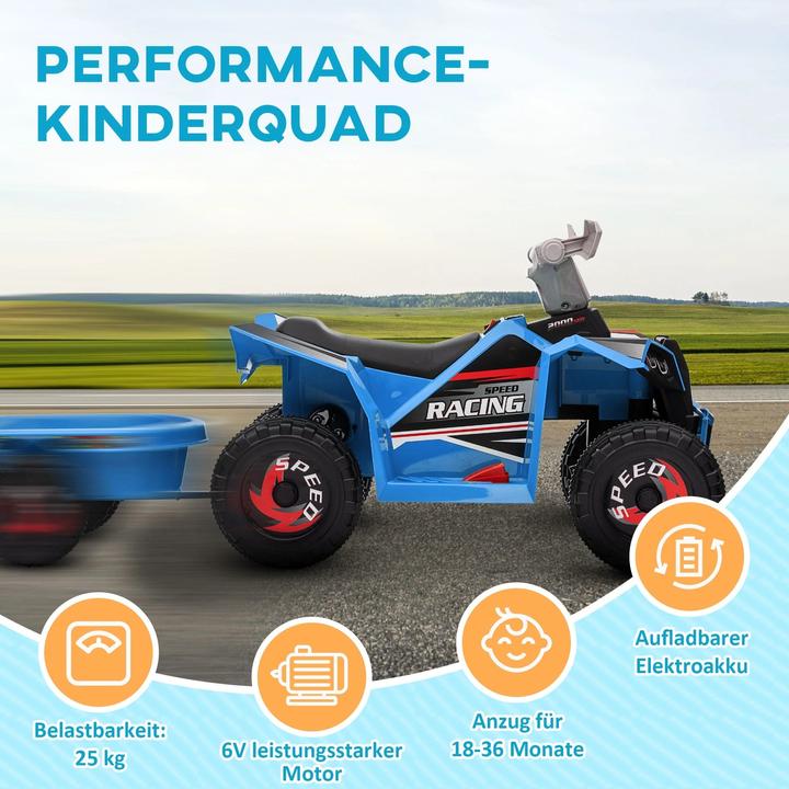Actual product image Homcom Children's quad bike, rechargeable, 2.5 km/h, with trailer, 50 min driving time, for children aged (6 V)