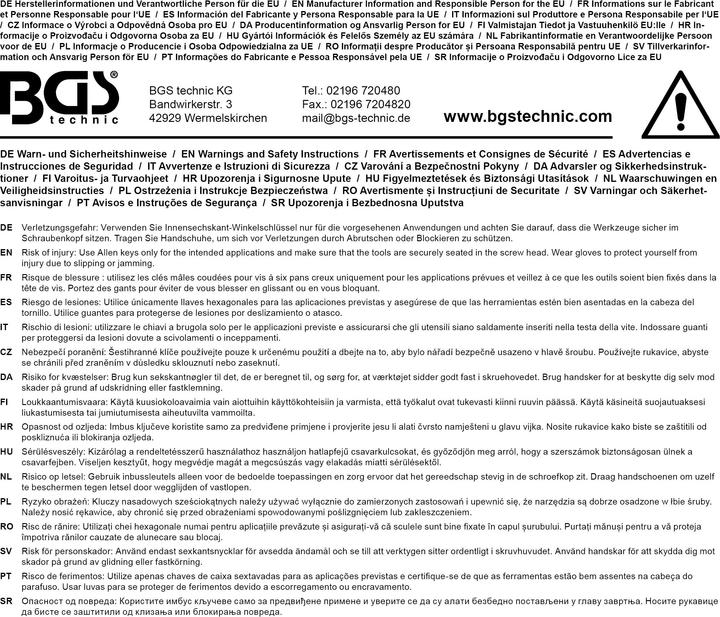 Produktbild BGS Winkelschlüssel extra lang Innensechskant / Innensechskant mit Kugelkopf 2,0 mm