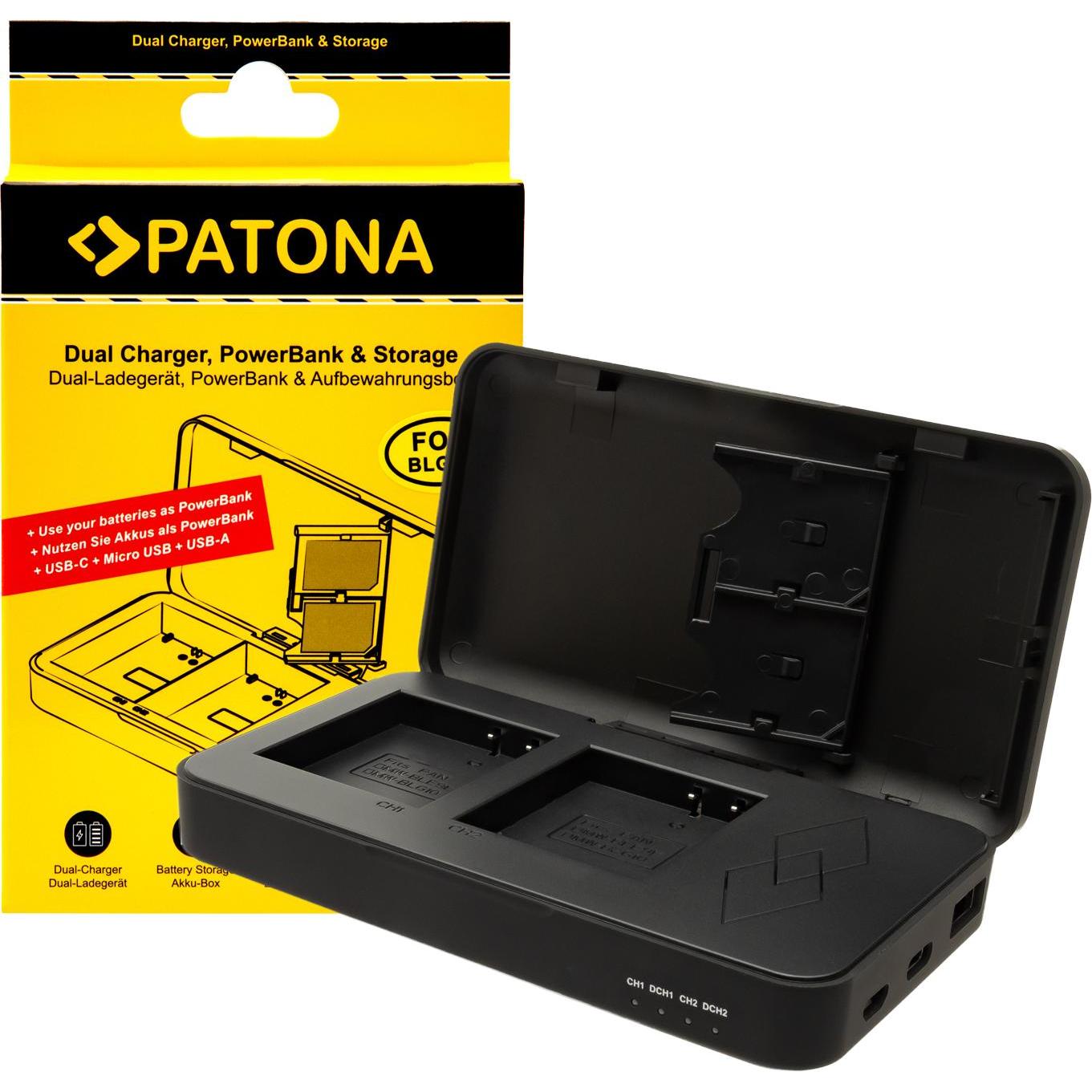 Patona Caricatore doppio BLG10 Powerbank (Caricabatterie per fotocamere), Alimentatore fotocamera, Nero