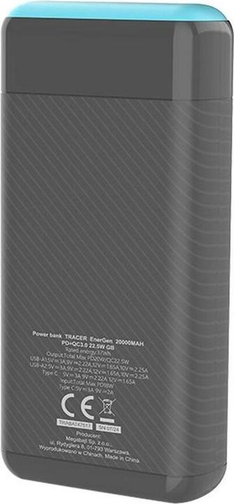 Actual product image Tracer 47517 EnerGen 20000mAh Power Bank gray/blue (20000 mAh, 22.50 W, 74 Wh)