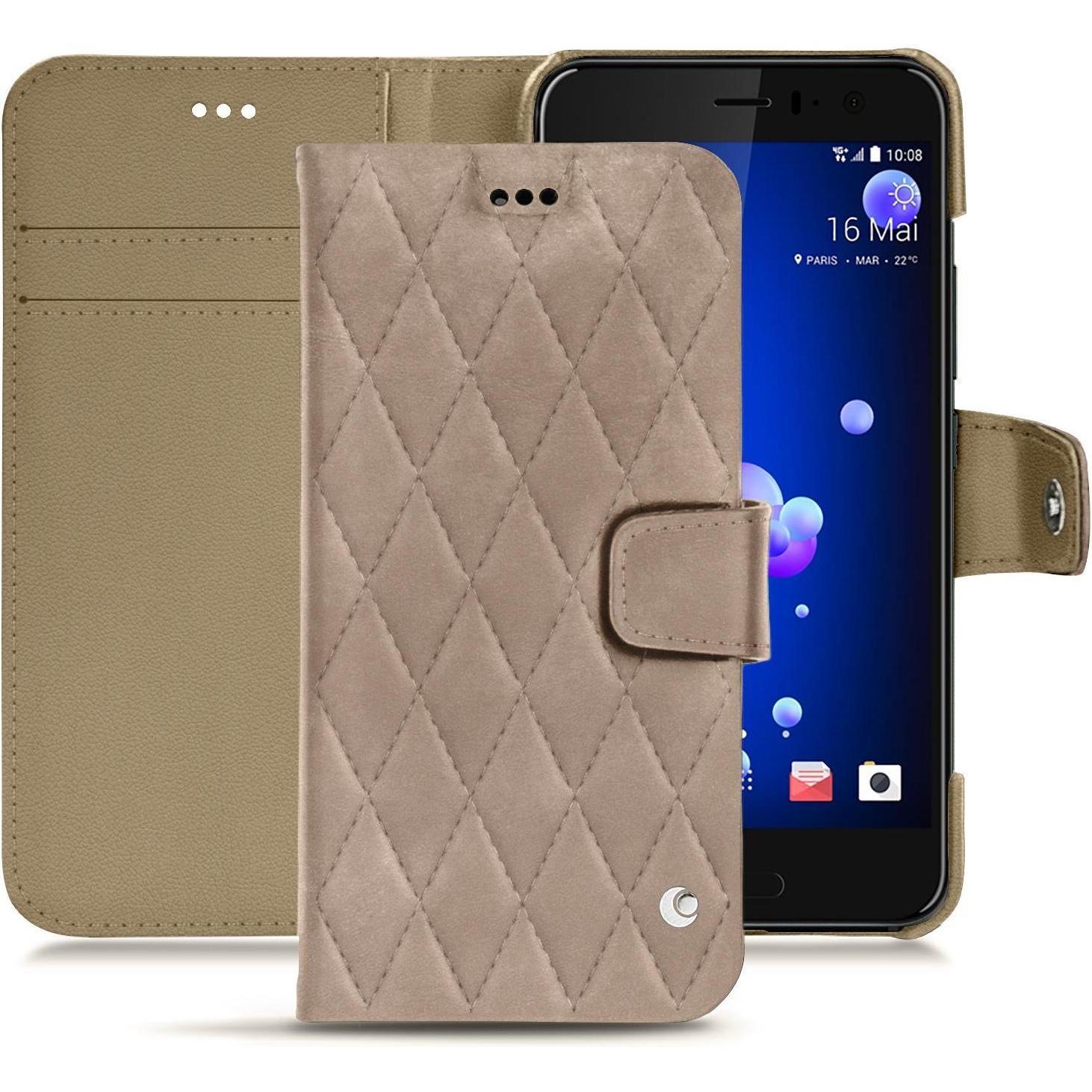 Noreve Lederschutzhülle Wallet (HTC U11), Smartphone Hülle, Beige
