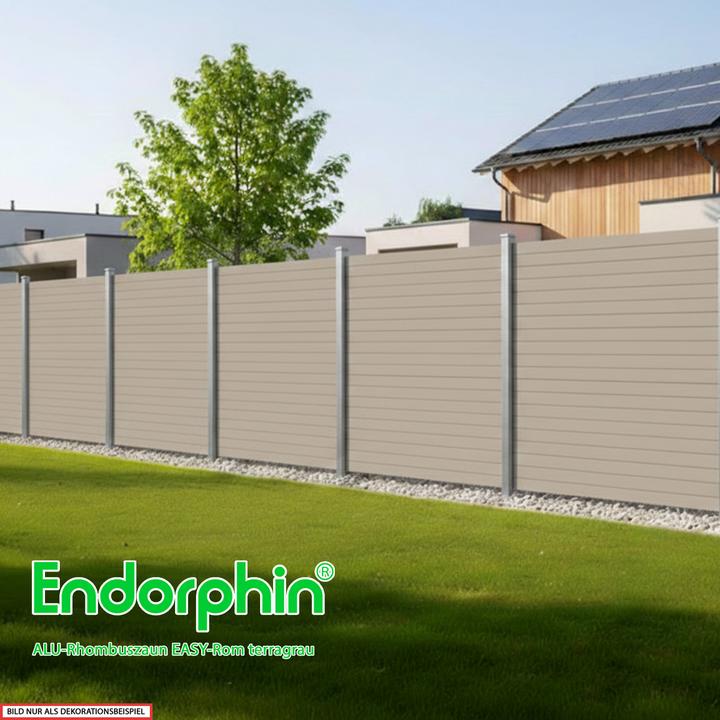 Produktbild Endorphin EASY-ROM DIY ALU-Rhombuszaun in terragrau 4 Element 180x180cm 5 Pfosten 7x7x235cm in silber
