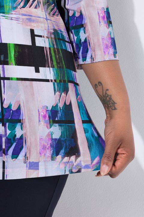 Produktbild Ulla Popken Slinkyshirt, Karo-Design, Wasserfallausschnitt, 3/4-Arm (54)
