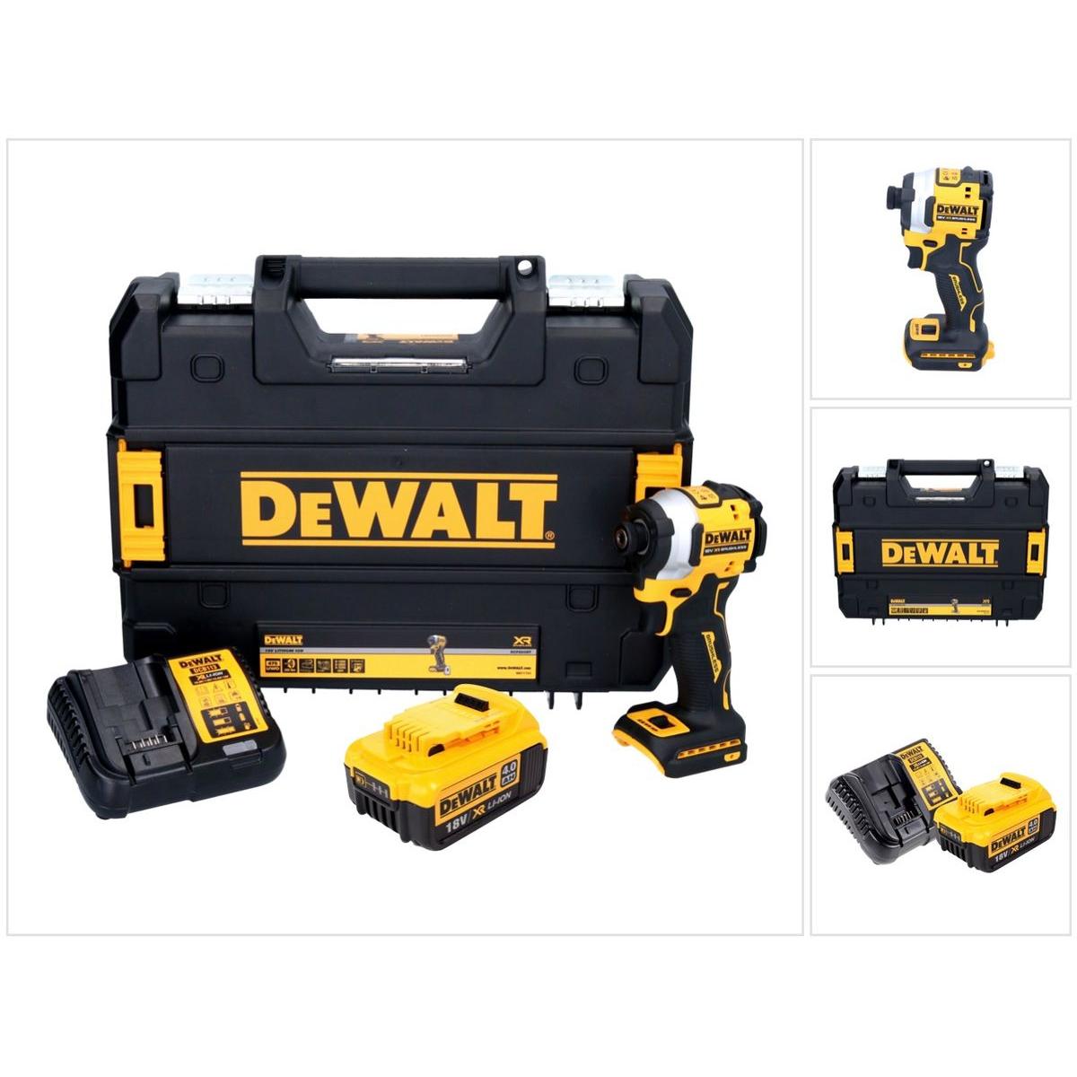 DeWalt, Bohrmaschine + Akkuschrauber, DCF 850 M1 Akku Schlagschrauber 18 V 205 Nm 1/4" Brushless + 1x Akku 4,0 Ah + Lade...