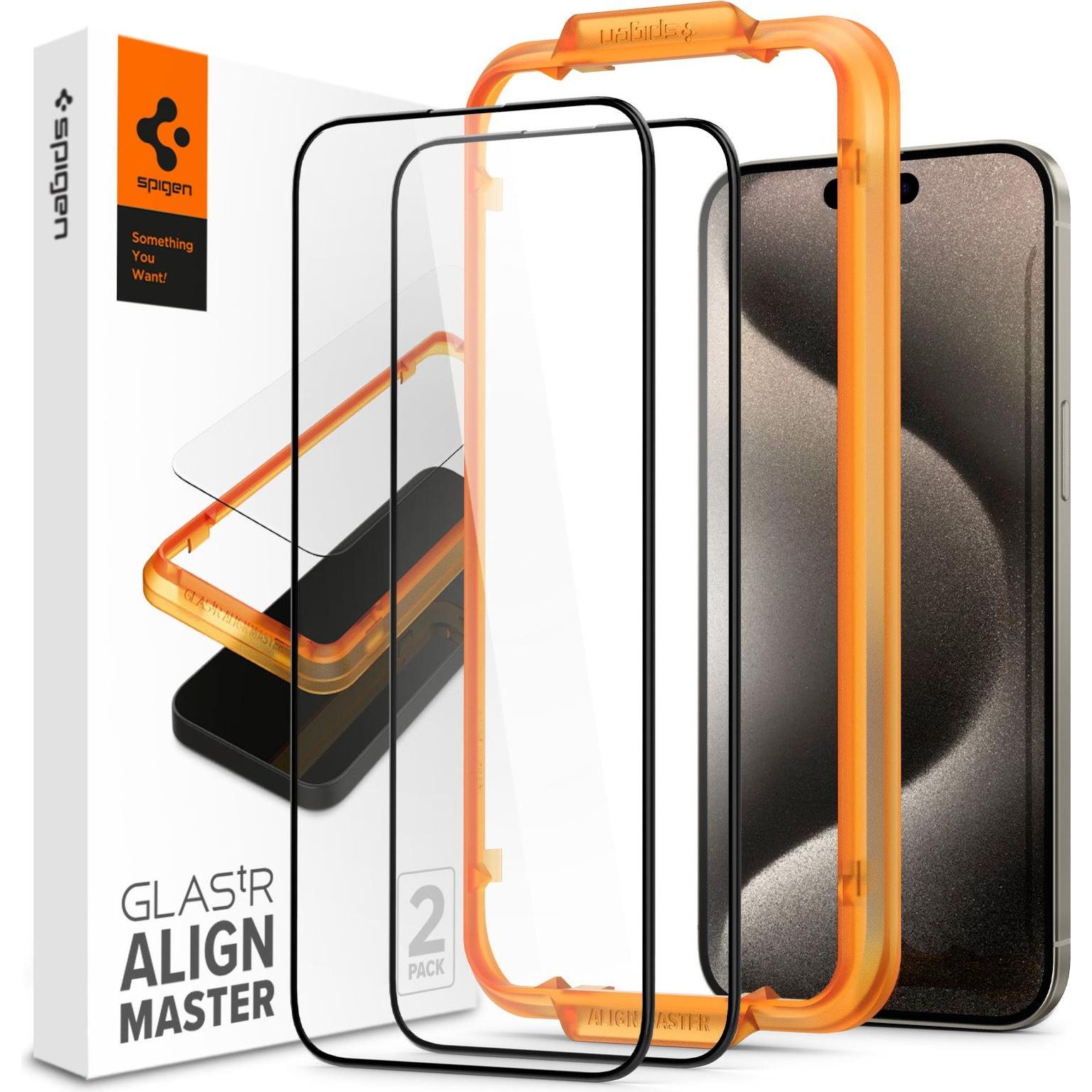 Spigen Alignmaster (2 Stück, Apple iPhone 15 Pro Max), Smartphone Schutzfolie, Schwarz