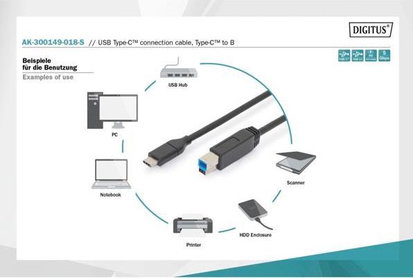 Produktbild Digitus USB C – USB B (1.80 m, USB 3.0)