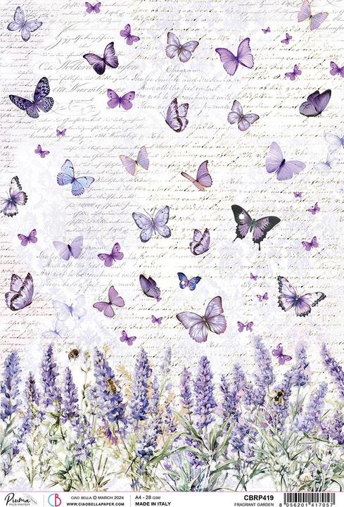 Ciao Bella Motiv-Strohseide "Morning Provence - Lavendel und Schmetterlinge", DIN A4 (28 g/m², 1x)