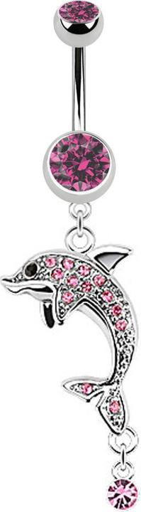 Produktbild Star Piercing Banane silber mit Anhänger Delfin pink (ohne Messing, Chirurgenstahl 316L)