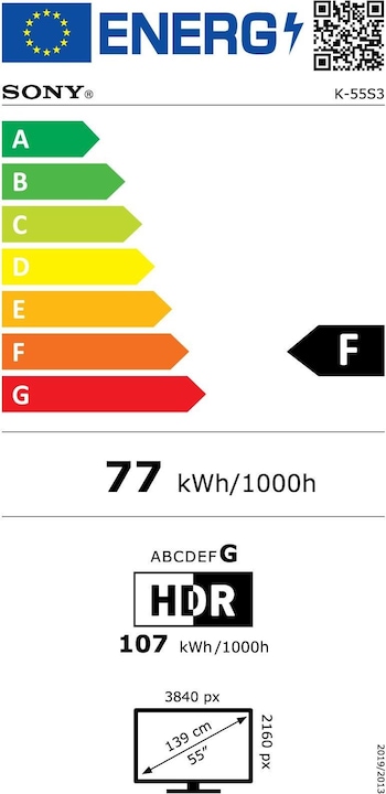 Label énergétique Sony K-55S3 (55", Bravia 3, LCD, 4K, 2025)