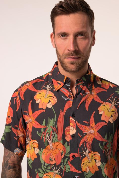 Actual product image JP1880 shirt, short sleeve, all-over print, concealed button-down collar, up to 8 XL (L)