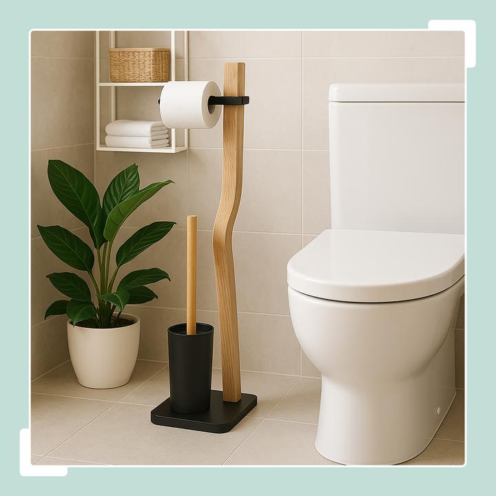 Produktbild Relaxdays - WC Garnitur Holz & Metall, Schwarz/Hellbraun, 78,5 x 23 x 18 cm