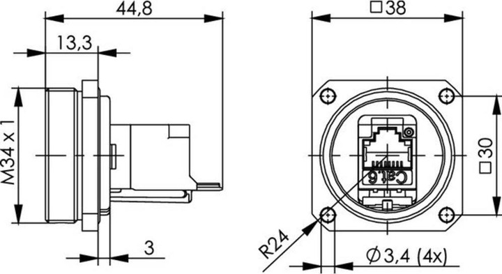 Produktbild Telegärtner TOC Flanschset IP68 RJ45 Flans