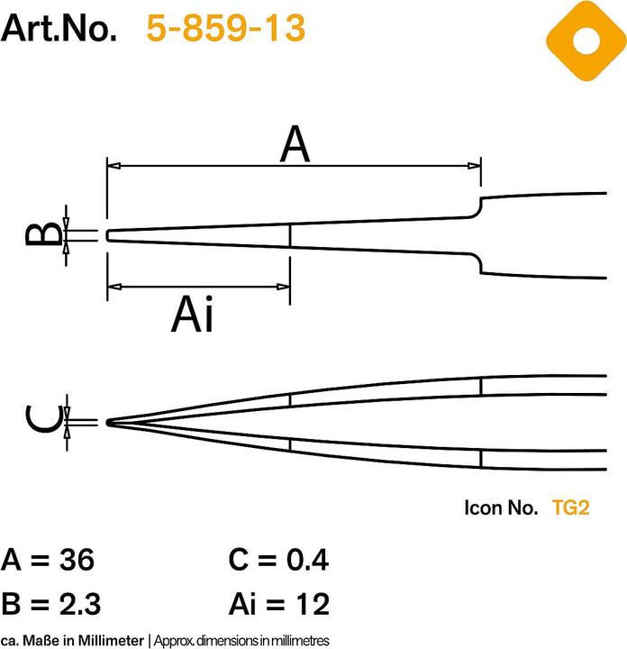 Produktbild Bernstein BERN 5 859 13 - SMD-Pinzette gerade flach eckig ESD
