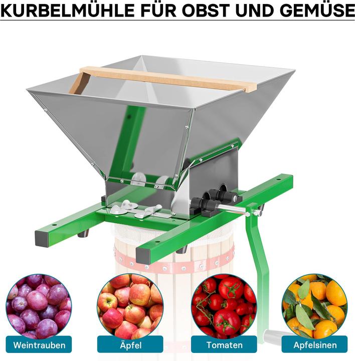 Produktbild Wiltec Obstmühle 7L Trichter Maische Handkurbel Obstmühle Saftpresse Apfelpresse