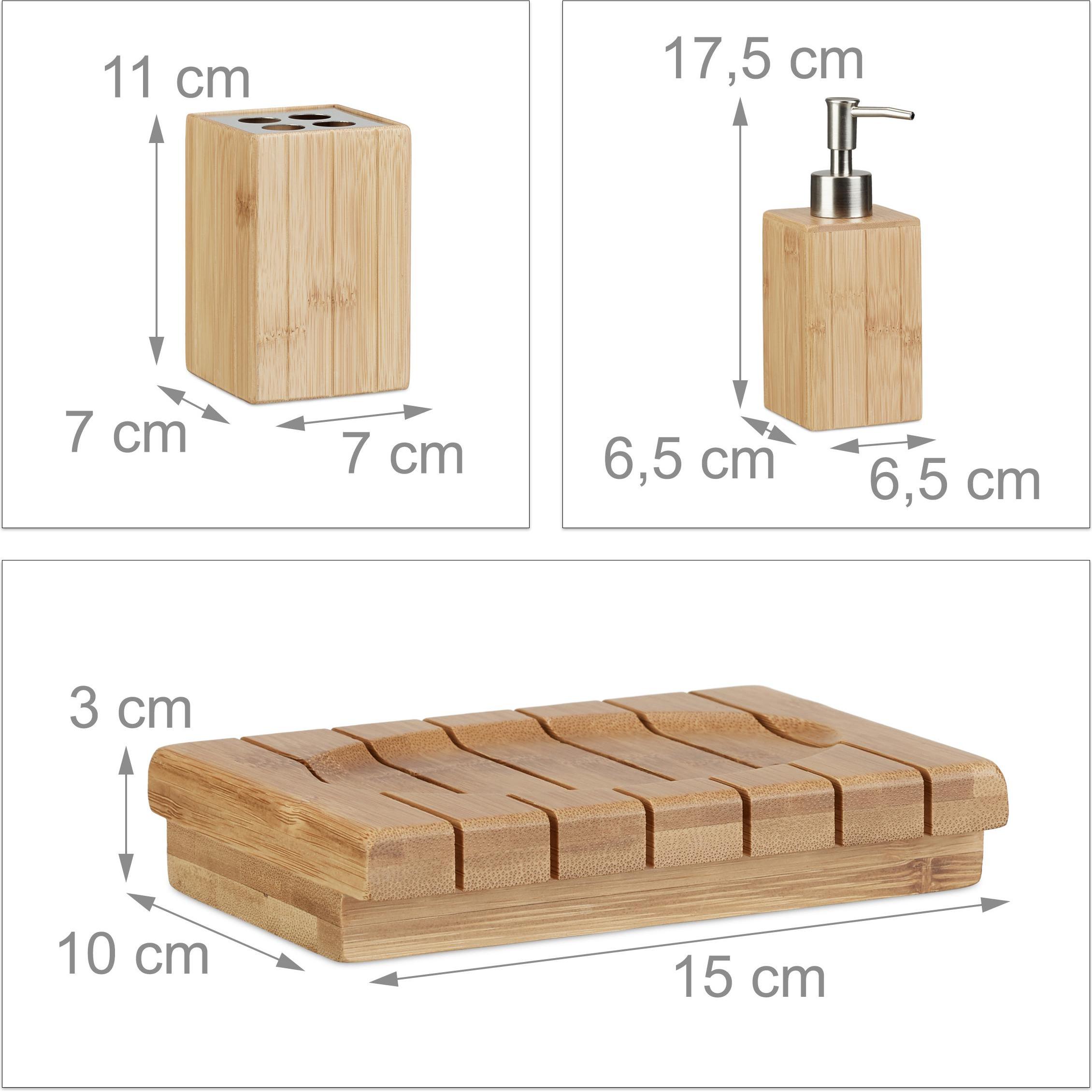 Thumbnail - Relaxdays, Seifenspender + Seifenschale, Bambus