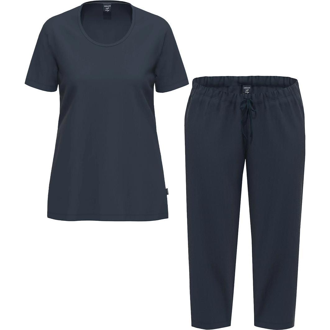 Ammann, Damen, Pyjama, Organic Cotton Schlafanzug Kurzarm, Blau, (48)