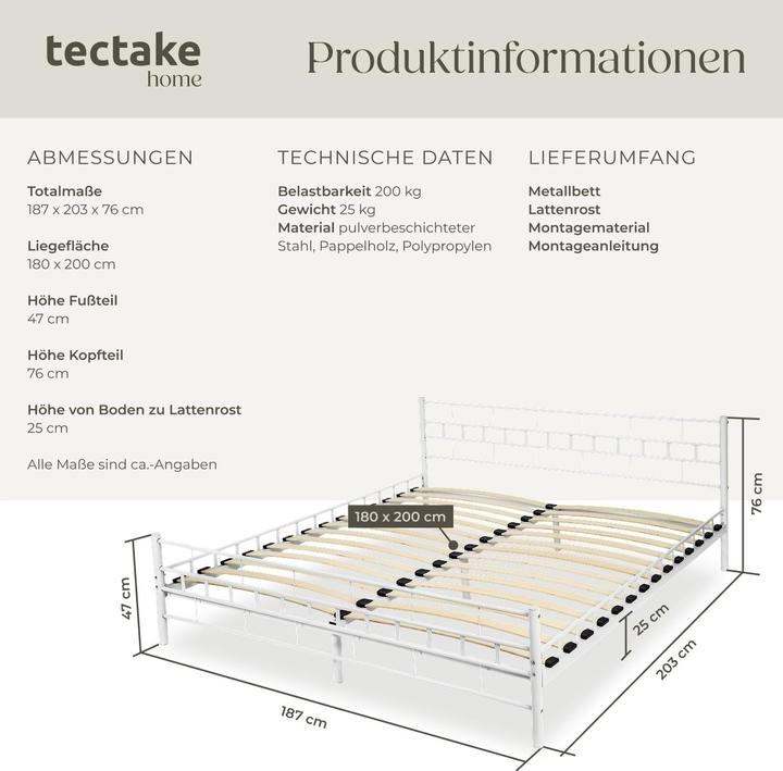 Image du produit tectake Lit Adulte (200 x 180 cm)