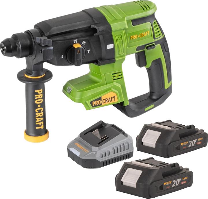 Produktbild Procraft PHA40bb Akku Bohrhammer 20 V 2,6 J SDS plus Brushless + 2x Akku 2,0 Ah + Ladegerät (Bohrhammer)