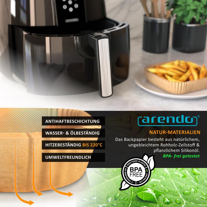 Produktbild Arendo Backpapier für Heissluftfritteuse 4,5-7,5L, 100 St., 20x20x4,5 cm, Antihaft, für Airfryer, Ofen usw.