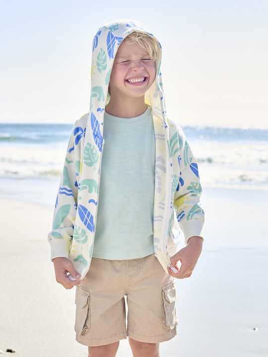 Produktbild Vertbaudet Jungen Kapuzensweatjacke mit Surferprints allover (152)