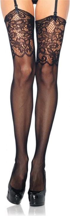 Produktbild Leg Avenue Straps-Strümpfe mit Spitzenmuster (S, M, L)
