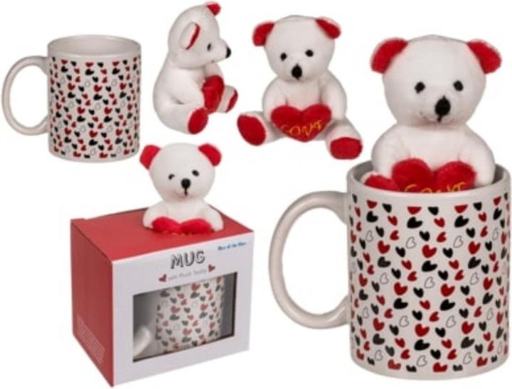 Actual product image Sombo White mug with plush teddy bear