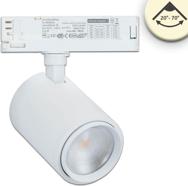 Actual product image Isoled 3-PH track spotlight focusable, 42W, 20°-70°, white matt, 3500K, CRI92