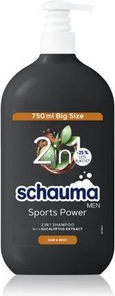 Actual product image Schwarzkopf Schauma MEN 2 in 1 Shower Gel and Shampoo - Sports Power 750 ml for Men (750 ml, Liquid shampoo)
