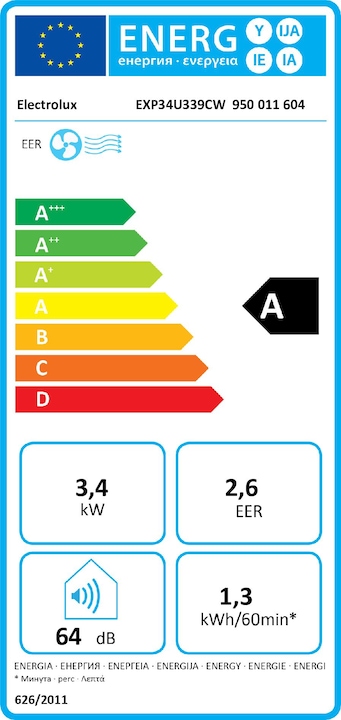 Energie-Label Electrolux EXP34U339CW (50 m², 12000 BTU/h)