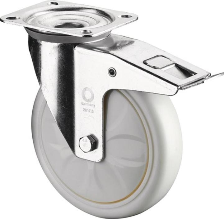 Actual product image BS Rollen Swivel castor Wheel Ø 150 mm Load capacity 300 kg with brake Plastic 135x110mm white