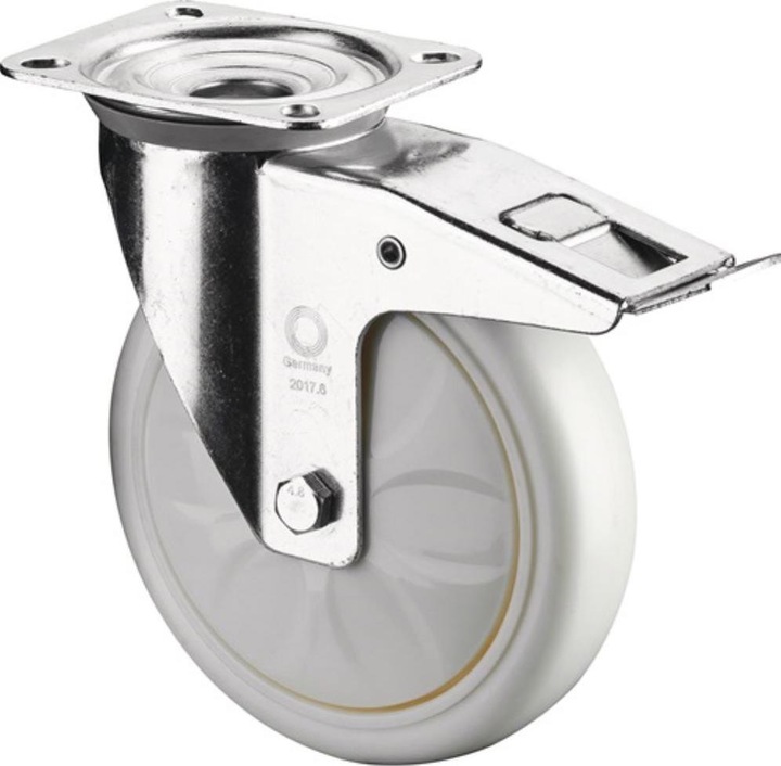 BS Rollen Swivel castor Wheel Ø 150 mm Load capacity 300 kg with brake Plastic 135x110mm white