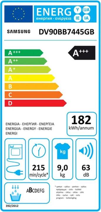 Energie-Label Samsung DV7400 (9 kg, Rechts)