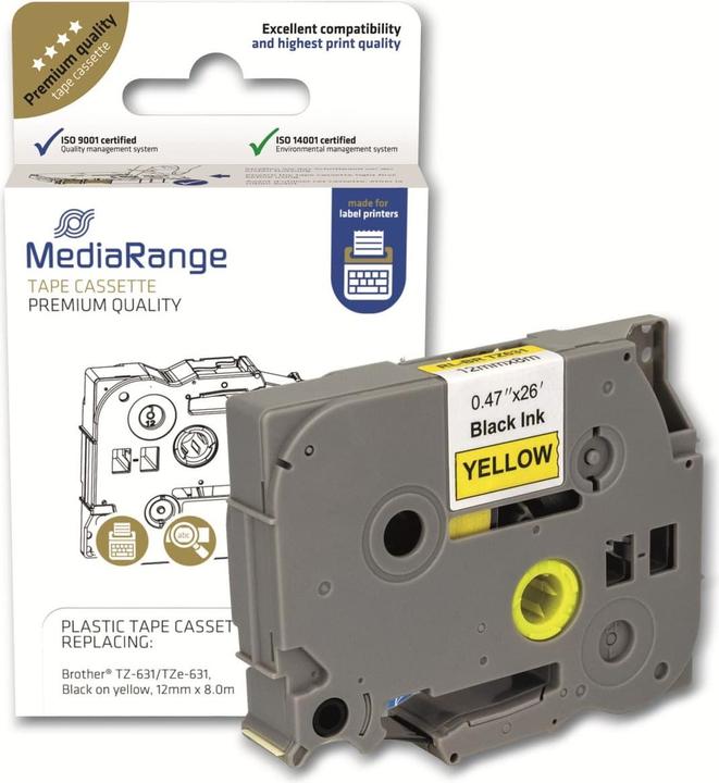 Produktbild MediaRange Schriftbandka. Brother TZ-631/TZe-631 12mm 8m sch (1.20 cm, Schwarz, Gelb)