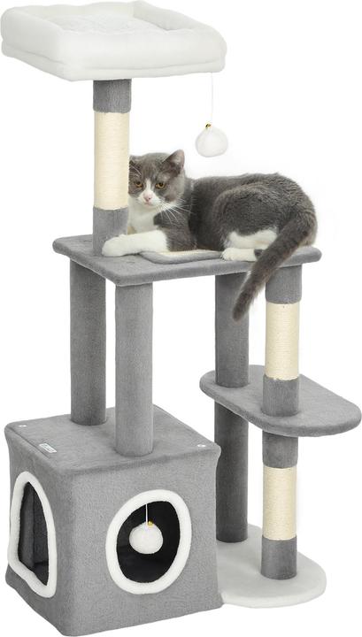 Produktbild PawHut Kratzbaum Spanplatte, Polyester Grau (107 cm, Grau, Weiss)