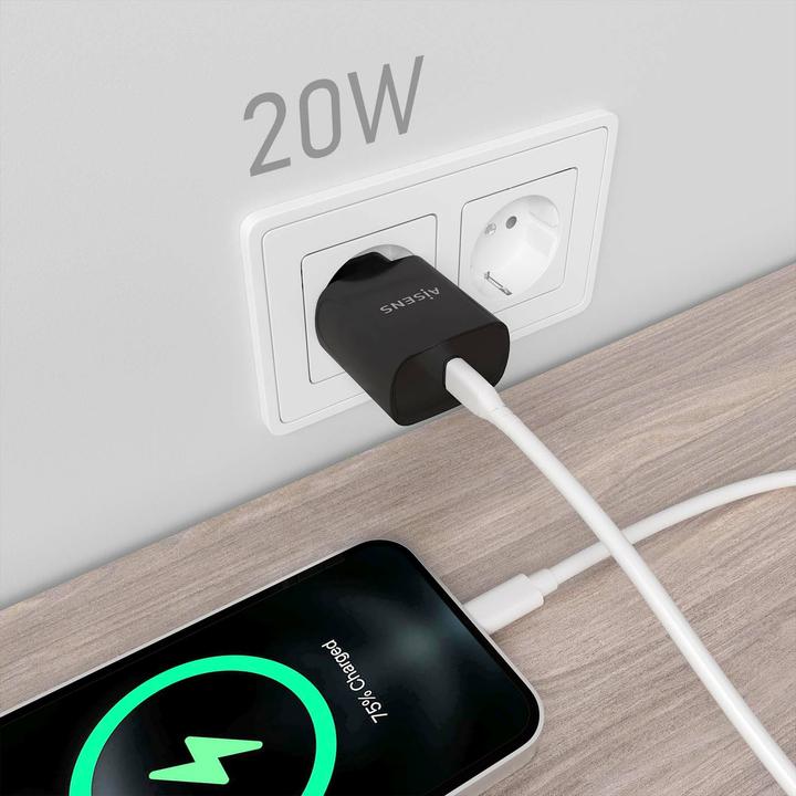Actual product image Aisens CARGADOR USB-C PD3.0 1 PUERTO 1XUSB-C 20W NEGRO (20 W, 1 portion)