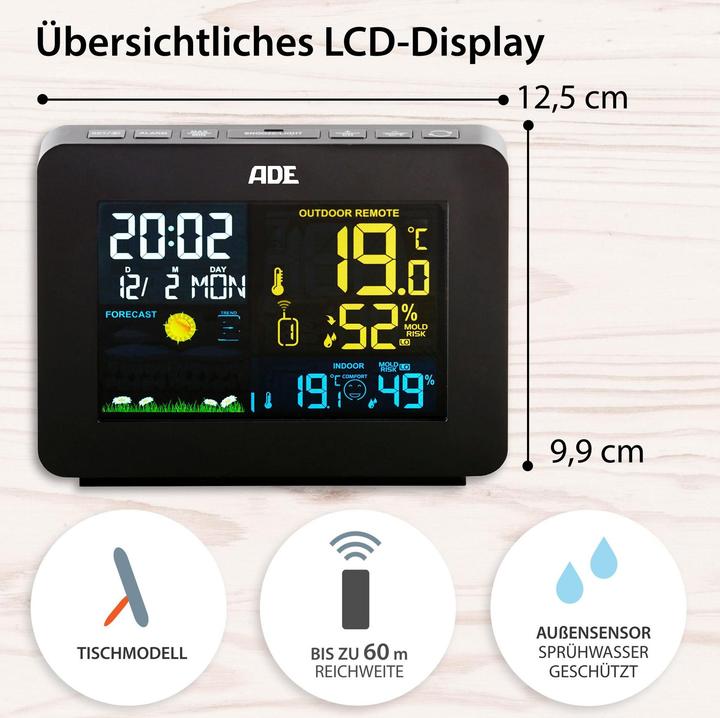Actual product image ADE Wetterstation mit Funk-Aussensensor Schwarz